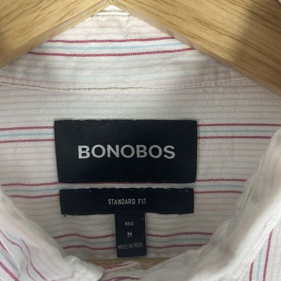 Bonobos Standard Fit White/Pink Striped Short Sleeve Button Down Shirt Sz Medium - Picture 3 of 8